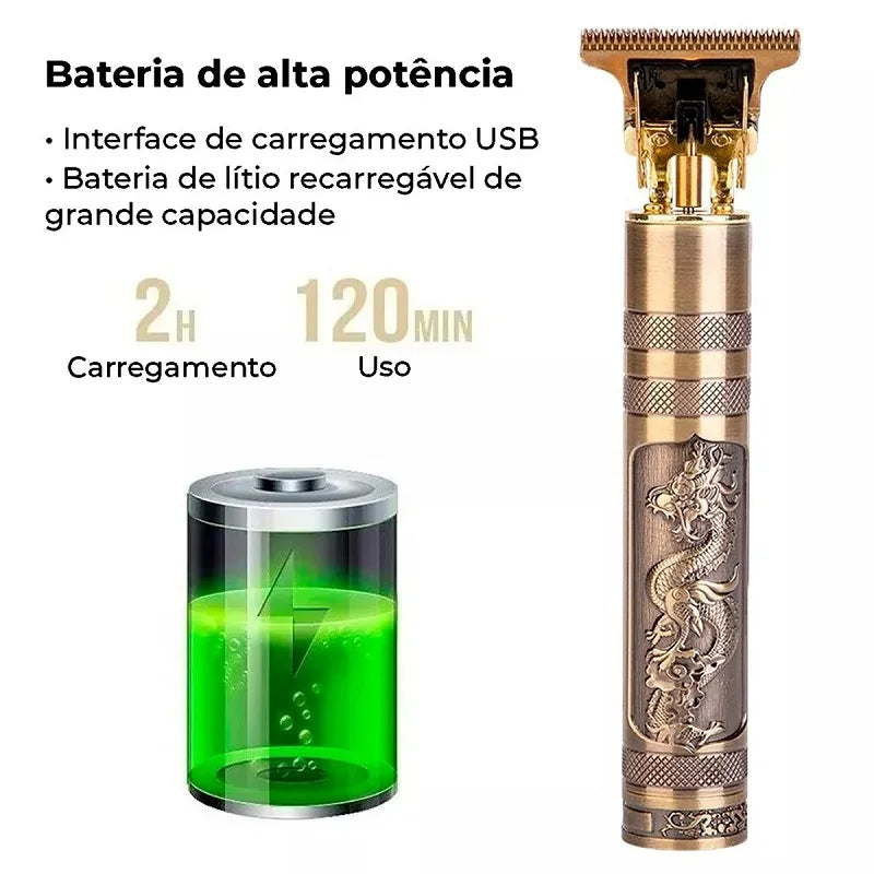 Maquininha de cabelo, dragao, corte preciso, otima qualidade, em aluminio. carregador, pentes adicionais, escova.