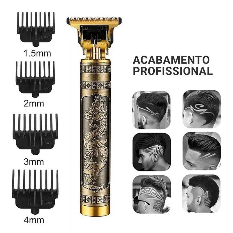 Maquininha de cabelo, dragao, corte preciso, otima qualidade, em aluminio. carregador, pentes adicionais, escova.